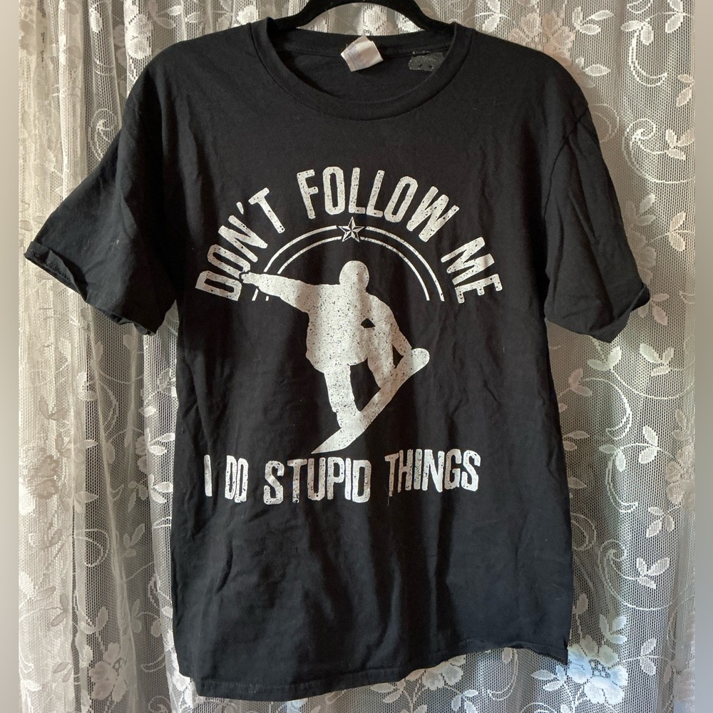 Black Graphic T-Shirt with White Print size medium